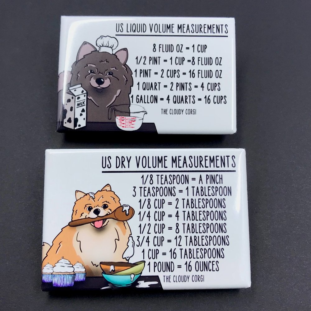 Pomeranian Dog Measuring Chart Magnet Set Kitchen Cooking Baking Guide Handmade